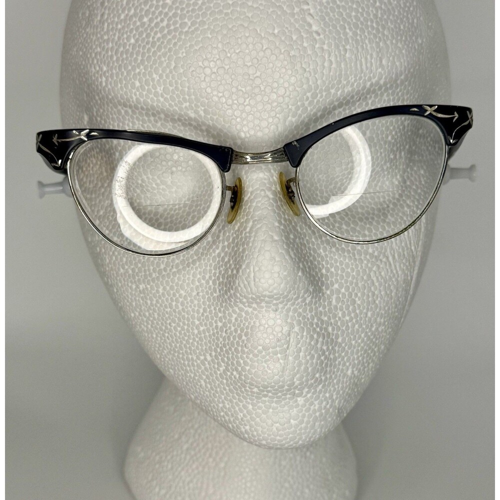 Vintage Romco Eyeglasses Black Aluminum Frame Silver Art Deco Etching 12k GF